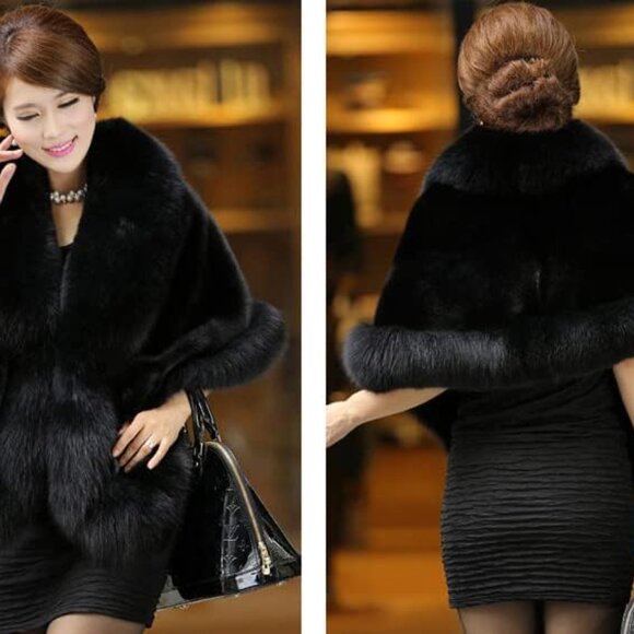 Women's Faux Fur Shawl Soft Versatile Scarf Wrap Shrug Winter Warm Cloak Coat Ca - Picture 2 of 4